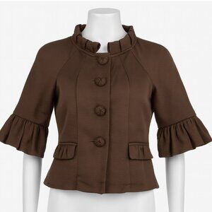 ECI New York Jacket Womens 6 Brown Ruffle Sleeve Romantic Vintage Boho Chic Y2K